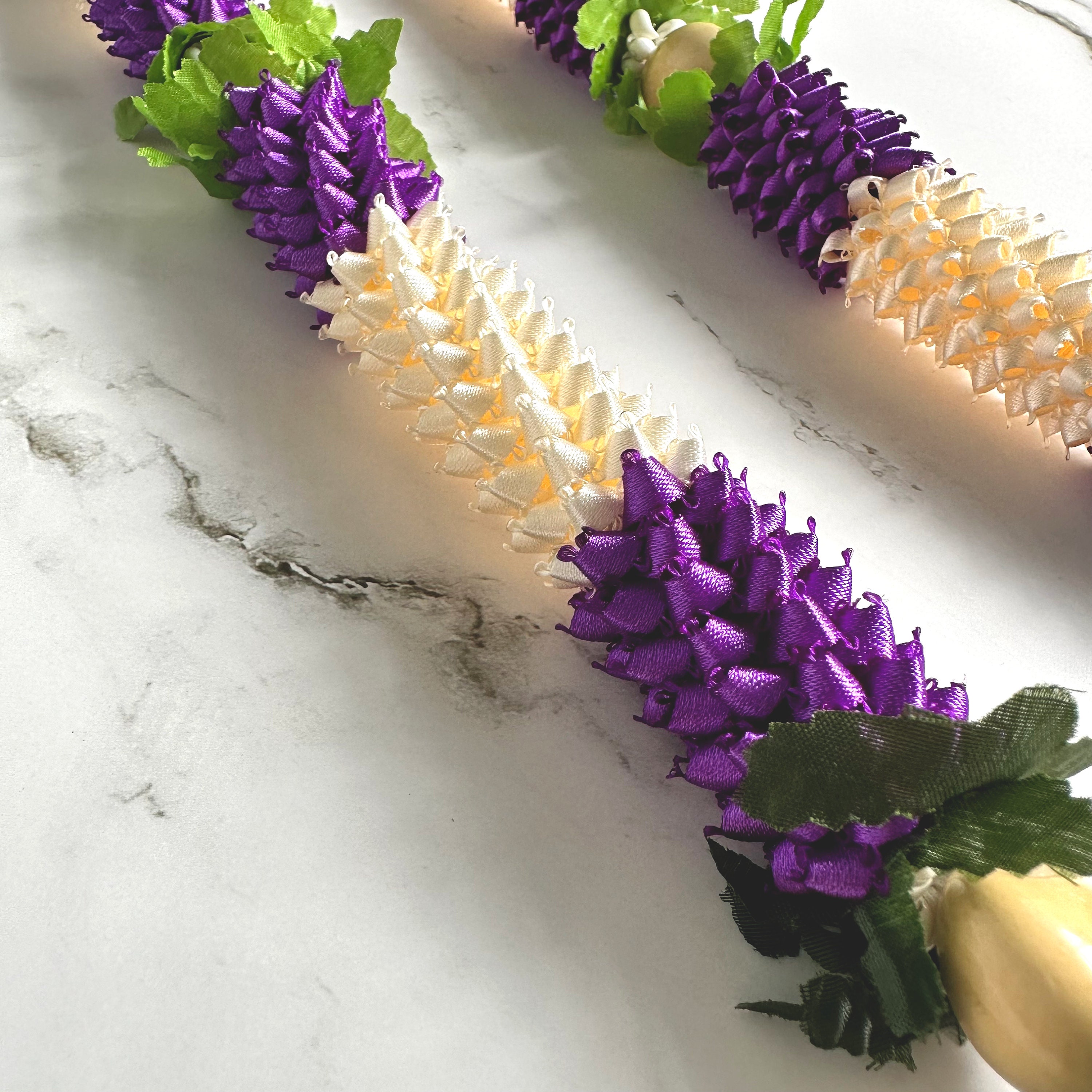 Ribbon Lei White and Purple Pikake With Kukui Nuts Etsy