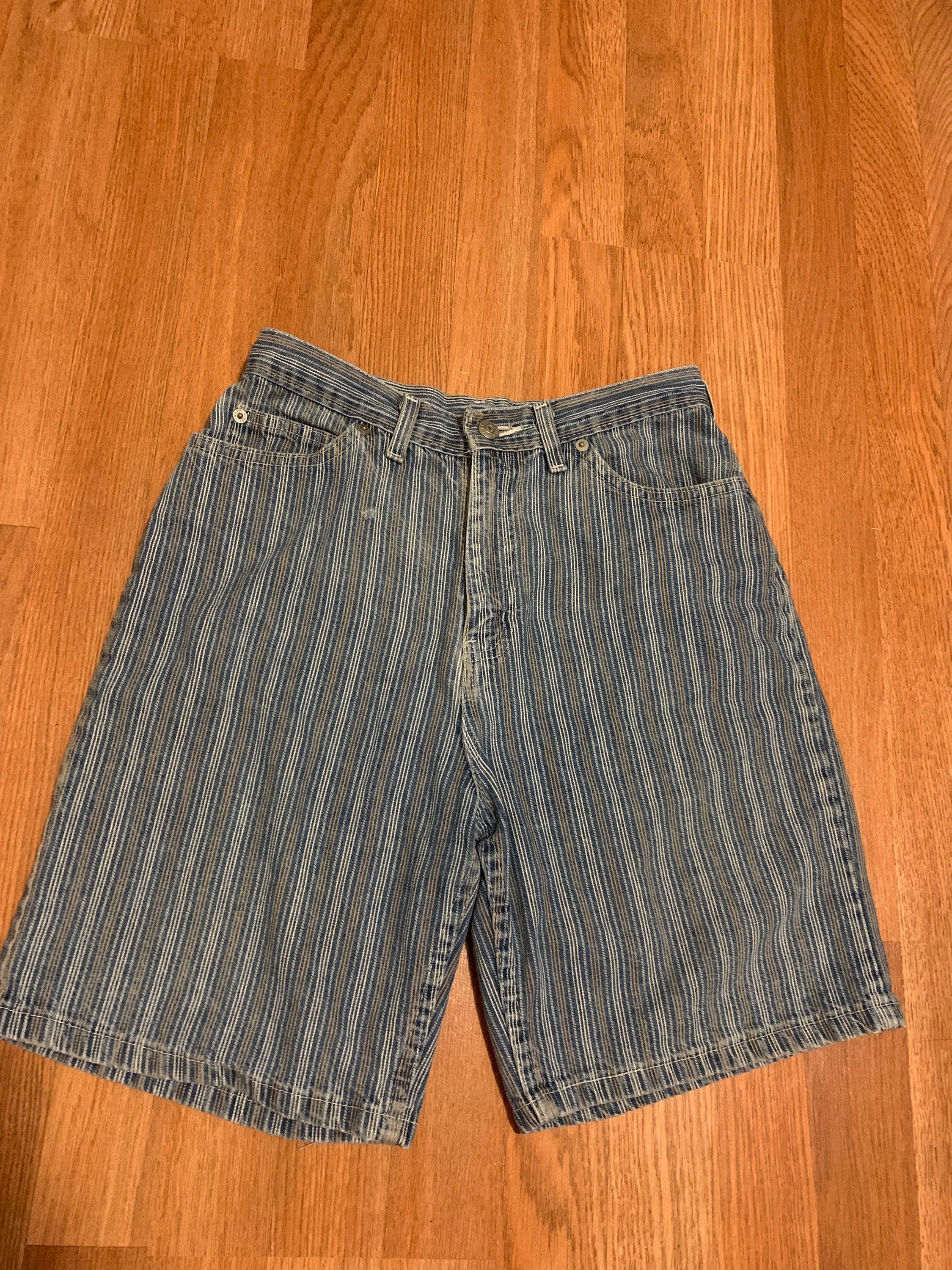 Vintage 80s/90s High-Waisted Striped Denim Bermuda Shorts | Etsy