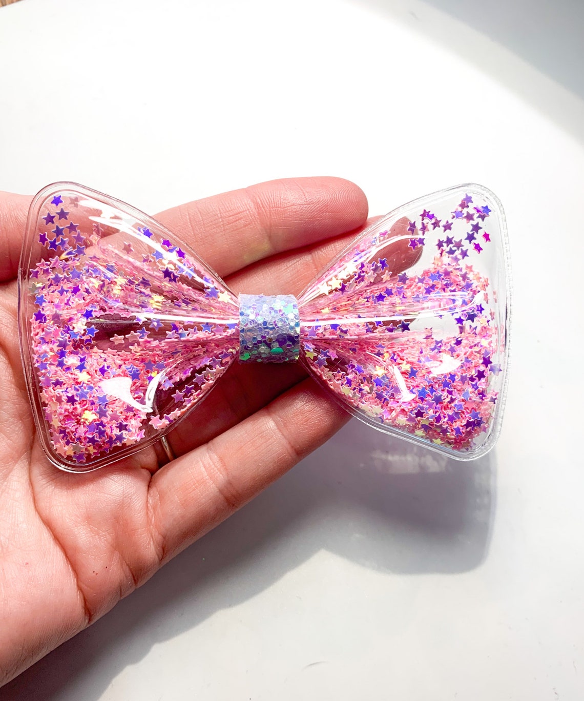 Pink Shaker Hair Bows Star Confetti Shaker Hair Bows Clear Etsy UK