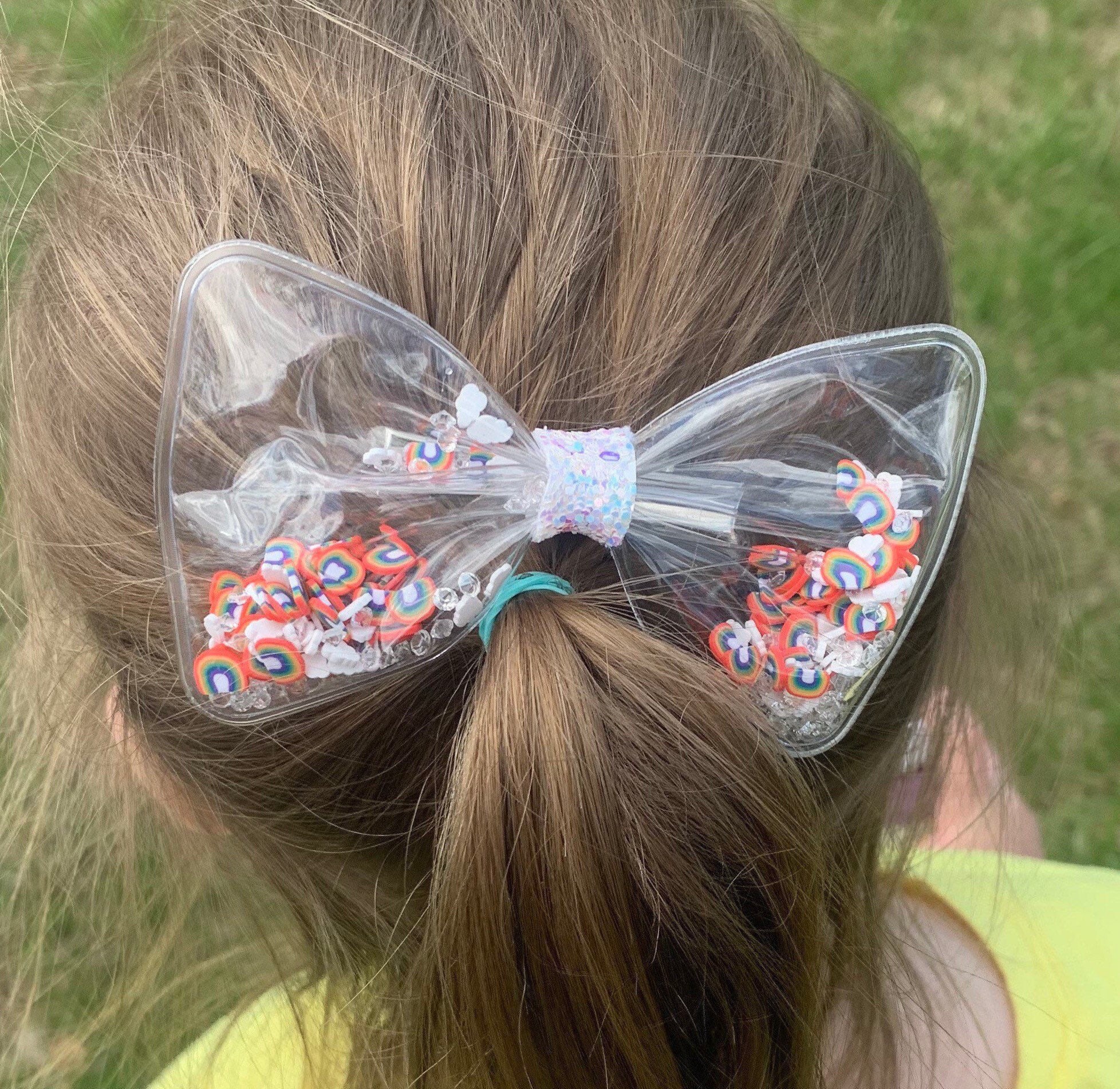 Rainbow Hair Bow Transparent Bow Shaker Hair Bows Hair Bows Etsy