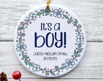 Personalized It's a Boy Ornament, New Mom Shower Gift, Baby Boy Christmas Ornament, Custom Baby Boy Ornament, Boy Gender Reveal