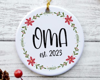 Oma Est 2023 Ornament, neue Oma-Geschenke für Frauen, etabliertes 2023-Geschenk, Oma-Verzierung 2023, erstmals Oma-Geschenke, Oma-Ankündigung