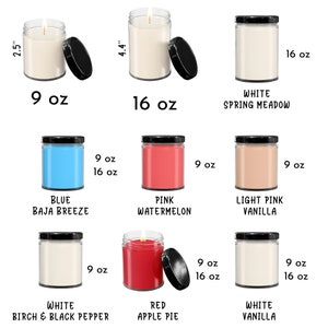 Puede incluir: Velas de nueve y diecis&eacute;is onzas en varios colores y aromas, incluyendo pradera de primavera blanca, brisa azul de Baja, sand&iacute;a rosa, vainilla rosa claro, abedul blanco y pimienta negra, pastel de manzana rojo y vainilla blanca.