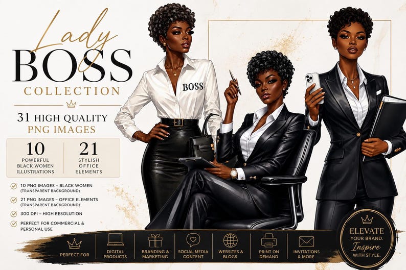 Luxury Boss Lady PNG Bundle | Black Woman Clipart | Fashion CEO Png ...