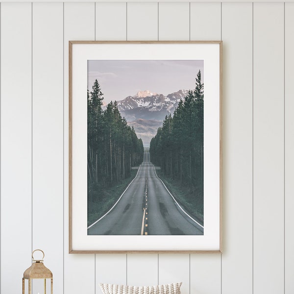 Poster forêt nordique impression parc national impression chaîne de montagnes imprimable montagnes forestières route brumeuse photo numérique grand paysage nordique