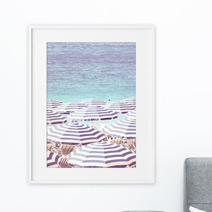 Blue Beach Umbrellas Print, Beach Umbrella Printable, Beach Digital Poster, French Riviera Print, Aerial Beach Art, Digital Download