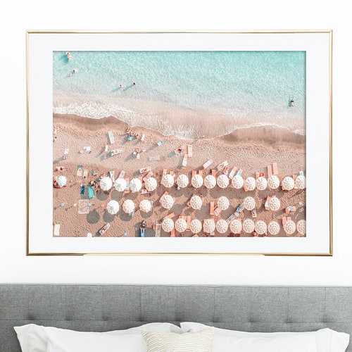 Aerial Beach Print Turquoise Ocean Wall Art Beach Umbrellas Etsy