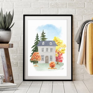Fall Country Home Watercolor Art Print (Digital Download)