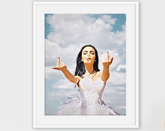 Feminist Wall Art, Middle Finger Art Print, Vintage Poster, Retro Art, Blue Decor, Swearing Prints, Minimalist Wall Art, Swearing Gift