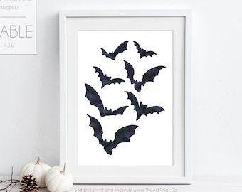 Halloween Bats Wall Art, Halloween Decoration, Black Bat Art Print, Halloween Art Print, Spooky Halloween, October Decor, DIGITAL DOWNLOAD