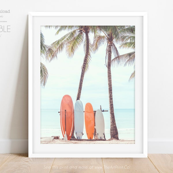 Surfboard Wall Art, Vintage Beach Art, Surfboard Decor, Surfboard Photography, Surf Print, Surf Art, Surf Wall Art, Surf Decor, Aqua, Coral