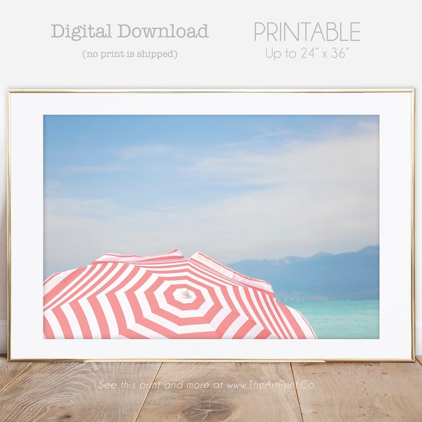 Beach Art, Beach Umbrella Print, Coastal Wall Art, Beach House Print, Seaside Home Decor, Striped Umbrella Print, Print for Frame