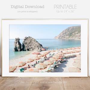 Zomer strand print, luchtfoto uitzicht op het strand, strandparasol foto, Italiaanse strand print, strand kunst aan de muur, Italië strand foto, digitale download
