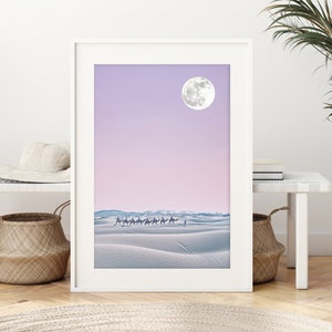 Lavender Desert Print, Lavender Nursery Art Print, Moroccan Camel Caravan Under Full Moon, Digital Download Wall Art, Lavender Wall Decor