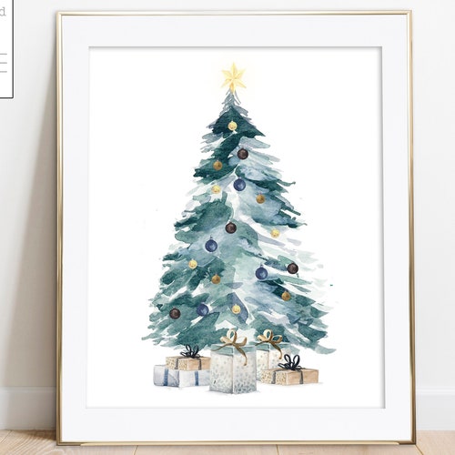 Rustic Watercolor Christmas Tree With Gifts and Ornaments - Etsy