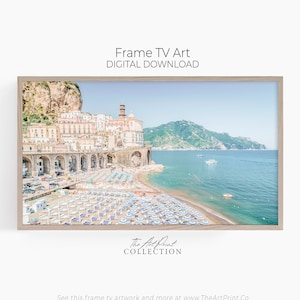 Frame TV Art, Beach Umbrella Art, Italy Coastal Landscape, Manarola Italy, Digital Download for Samsung Frame TV