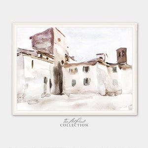 Cuadro de villa italiana, arte de pared vintage neutro, impresión digital para estante de cocina, impresión de arte boho, estilo grandmillennial