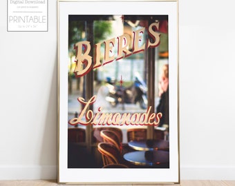 Printable Paris Photography Print, Downloadable Wall Art, Paris Cafe Window Print, Paris Cafe Wall Art, Digital Downloads