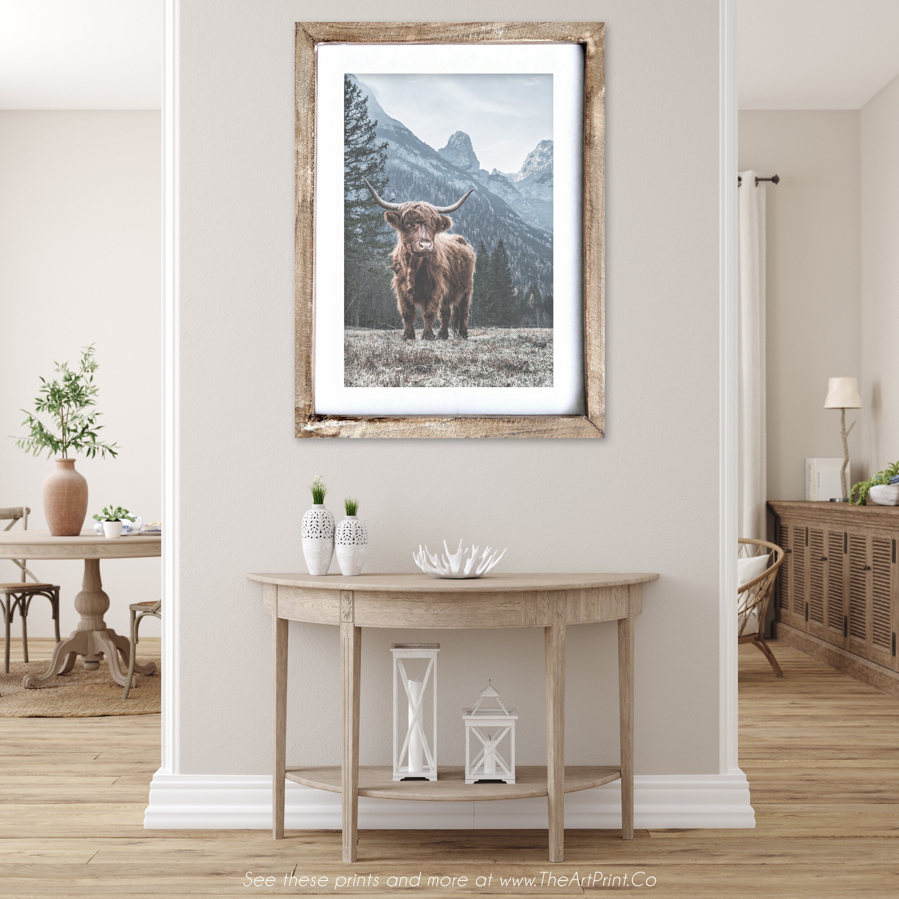 Highland Cow Print With Mountain Background Cow Wall Art | Etsy UK