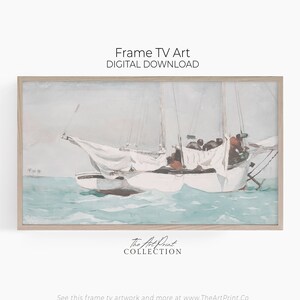 Samsung Frame TV用沿岸帆船の水彩画（デジタルダウンロード） - Etsy 日本