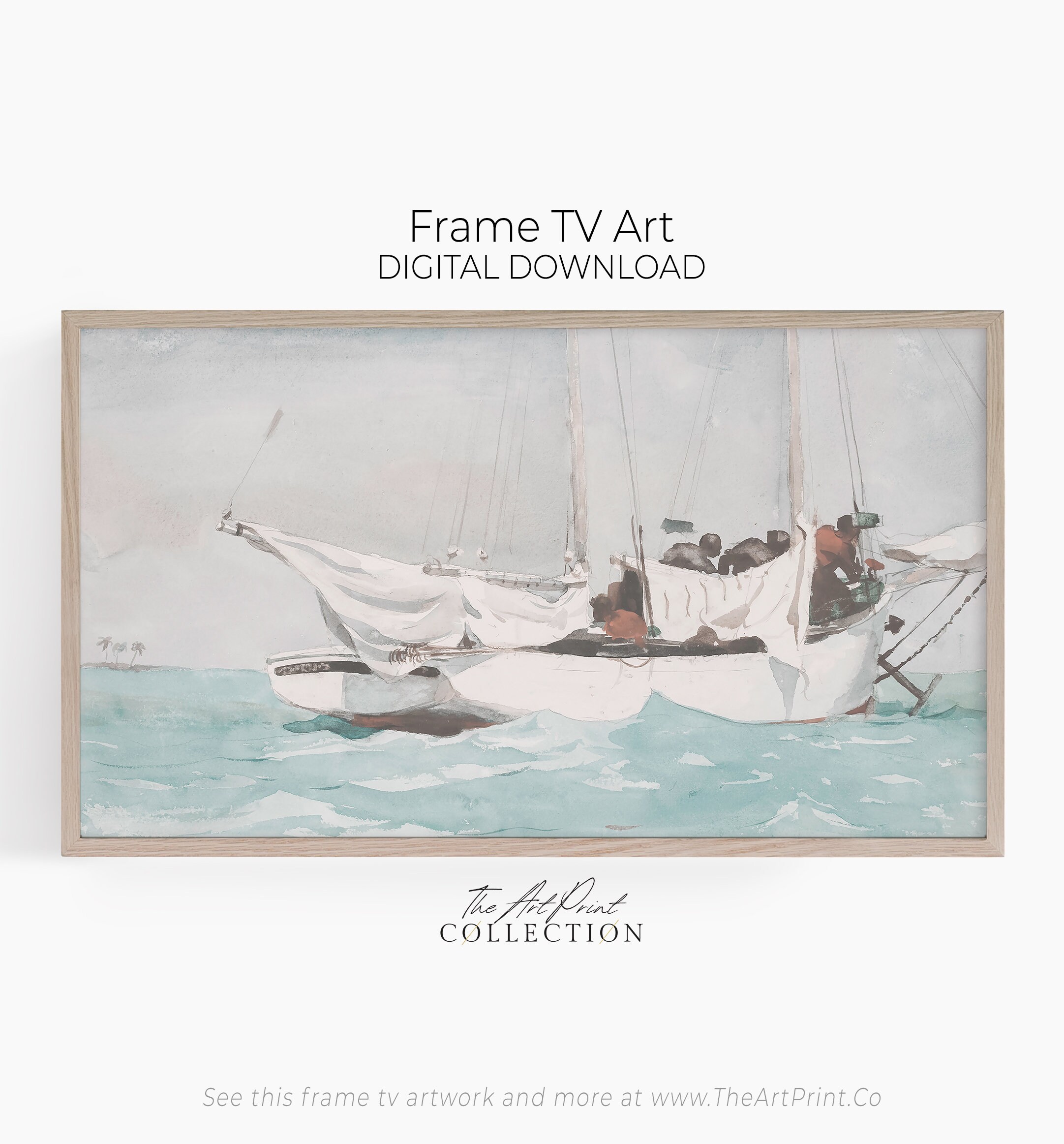 Samsung Frame TV用沿岸帆船の水彩画（デジタルダウンロード） - Etsy 日本