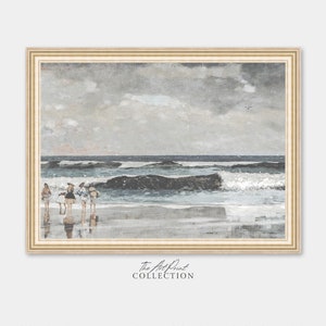 Pintura de playa vintage: Impresión de arte náutico costero (descarga digital)