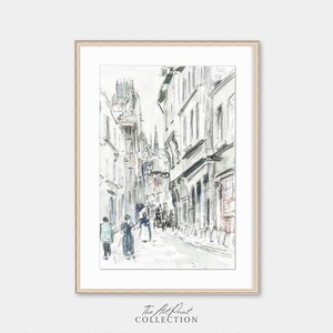 Europe Sketch Watercolor Print, Vintage Neutral Painting Digital PRINTABLE