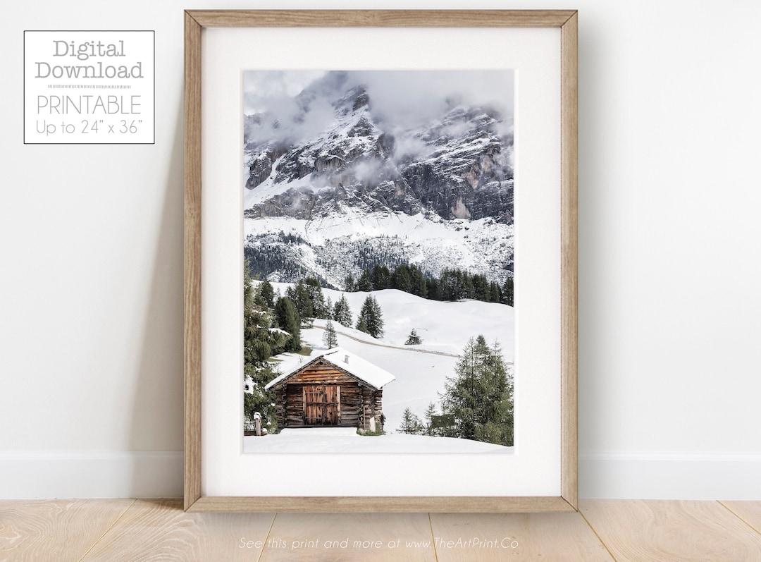 Winter Theme Print, Cabin in the Forest, Winter Wall Art, Snowy Cabin