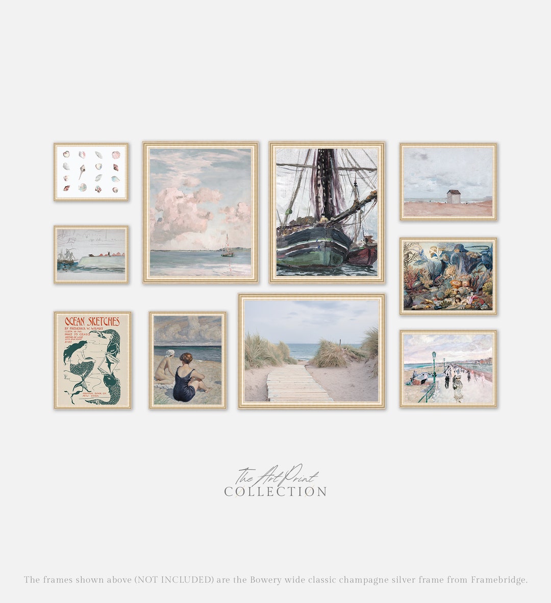 Vintage Beach Wall Art, Boho Wall Art, Set of 10 Coastal Art Prints, Nautical Wall Art Etsy