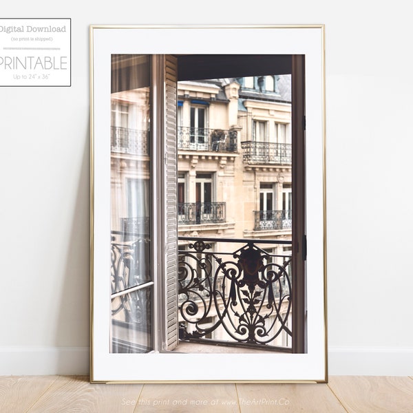 View of a Paris Apartment Building Through an Open Window, Paris Photo Print, Paris Decor, Large Wall Art, Vintage Poster