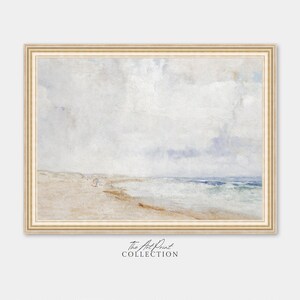 Soft Coastal Landscape, Vintage Neutral Beach Painting, PRINTABLE Download