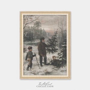 Country Christmas Vintage Painting, Winter Rustic Wall Art, Holiday Decor, PRINTABLE Digital
