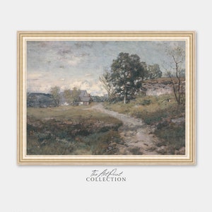 Cottage Oil Painting: Vintage Farmhouse Landscape Art (Printable Digital)