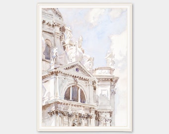 Painting of Venice Cathedral, Vintage Italian Neutral Wall Art, Kitchen Shelf Print Digital PRINTABLE, Grandmillennial Style
