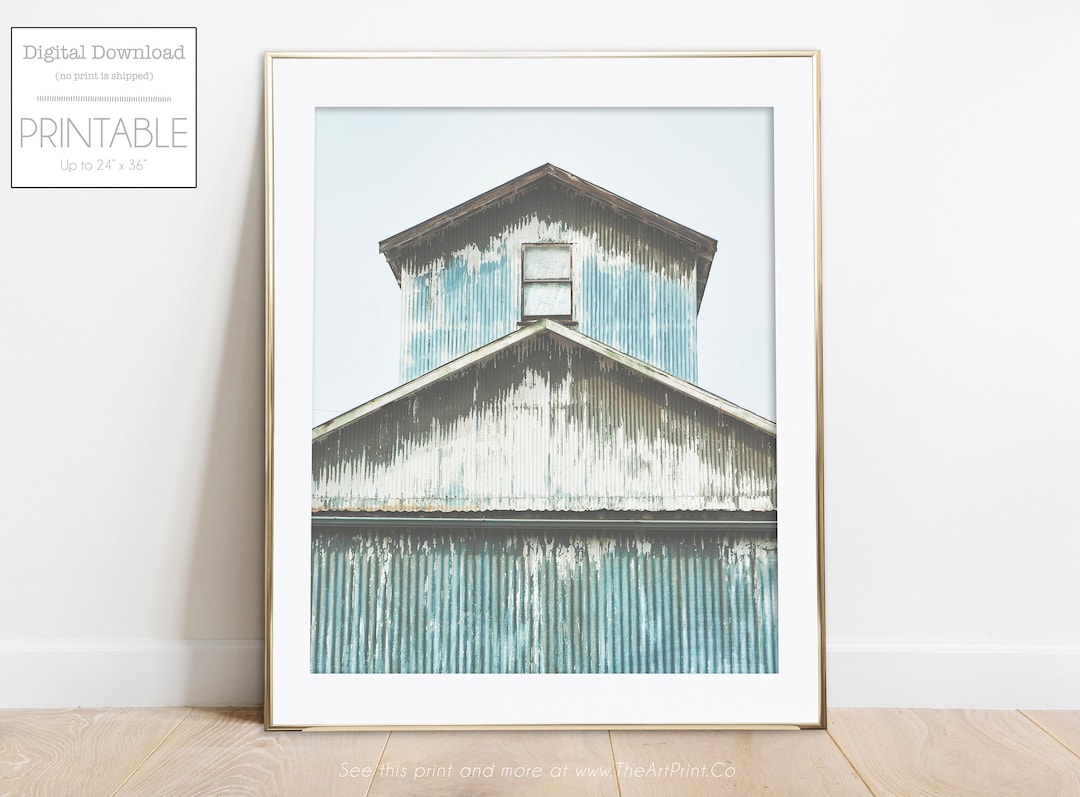 Aqua Barn Print Farmhouse Art Farming Decor Farm Wall Art Rustic Prints