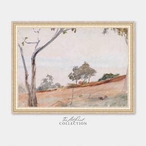 Muted Lake Painting, Rustic Blush Landscape Painting, Antique Wall Art PRINTABLE