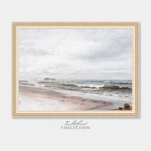 Landscape Beach Painting, Pastel Beach Print, Printable Beach Wall Art, Ocean Painting, Vintage Coastal Wall Decor, DIGITAL DOWNLOAD