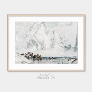 Nordic Winter Mountain Art Print: Vintage Hygge Cabin Decor (Digital Download)