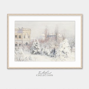 Winter Village Christmas Painting DIGITAL Art, Rustic Landscape PRINTABLE Digital Download