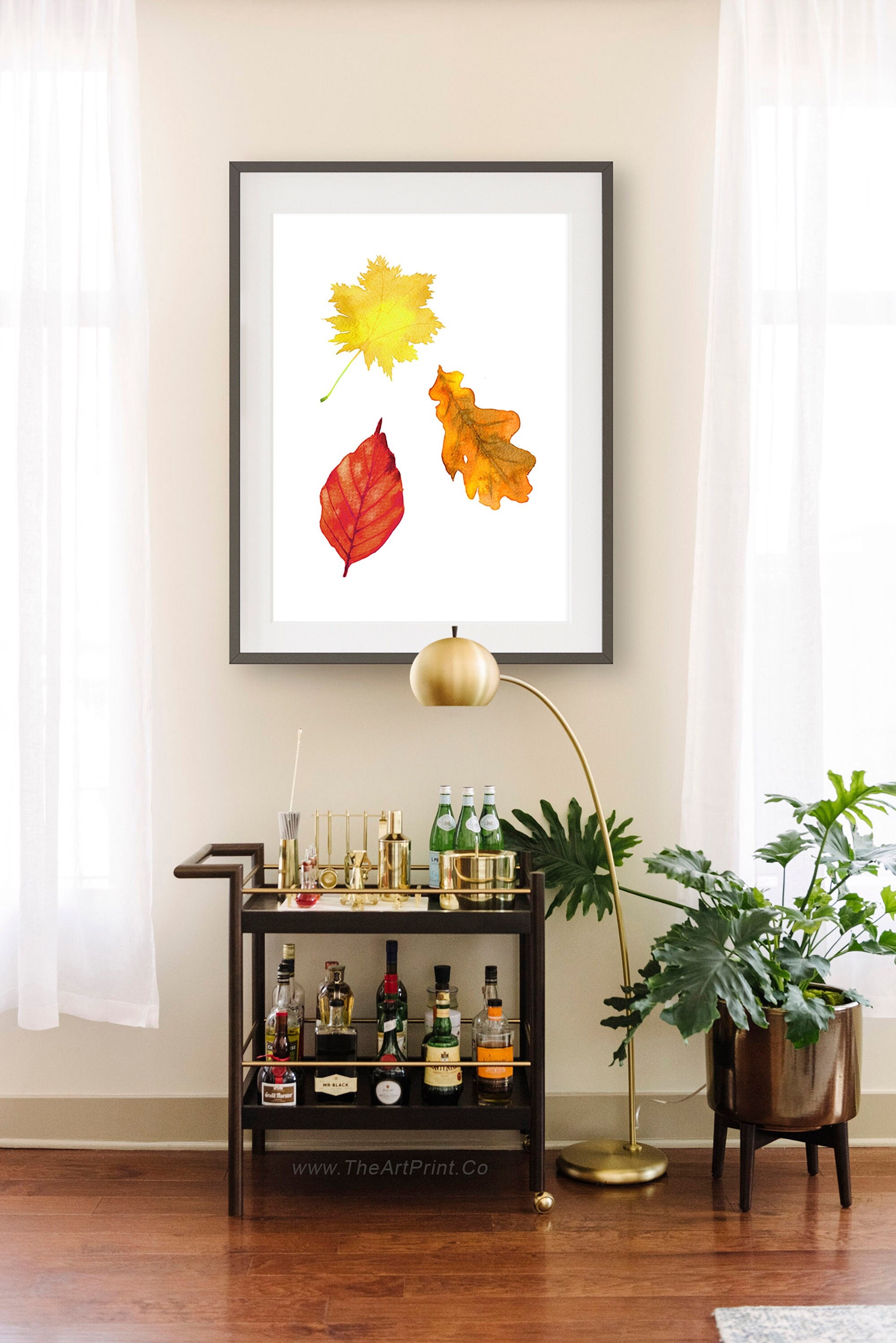 Watercolor Leaves Falling Printable Wall Art Autumn Print Fall Print Red Yellow Orange Leaf Fall Colors Print Thanksgiving Decor