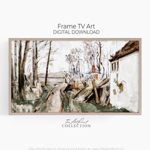 Samsung Frame TV Art, Farmhouse Wall Decor, Village Road Painting, Vintage DIGITAL Art