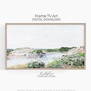 Samsung Frame TV Art, Landscape Painting with Lake, Vintage Nature Print DIGITAL Wall Art