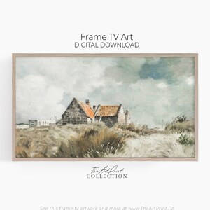Samsung Frame TV Art, Coastal Scenery Oil Painting, Vintage Cottage Landscape DIGITAL Art