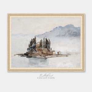 Neutral Coastal Painting, Muted Vintage Seascape Wall Art, Digital PRINTABLE