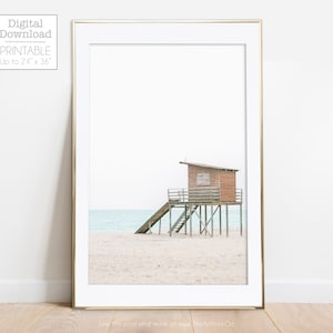 Beach Lifeguard Tower, Beach Life, Minimalist Coastal Decor Prints, Lifeguard Hut, California Print, Pastel Coastal Photography Wall Art