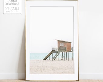 Beach Lifeguard Tower, Beach Life, Minimalist Coastal Decor Prints, Lifeguard Hut, California Print, Pastel Coastal Photography Wall Art