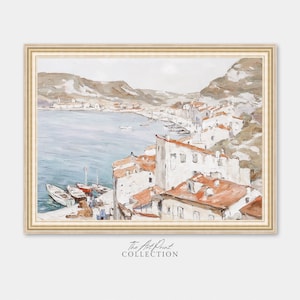 European Coastal Painting, Warm Tone Vintage Wall Art, Digital PRINTABLE Download