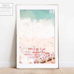Aerial Beach Print, Colorful Beach Umbrellas, Beach Photography from Above, Coastal Home Decor