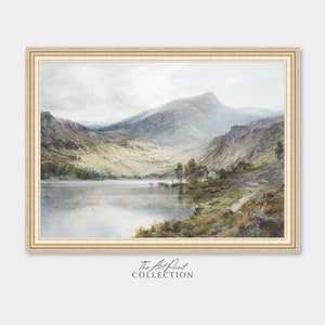 Vintage Lake Painting, Lake House Decor Antique Moody Art PRINTABLE
