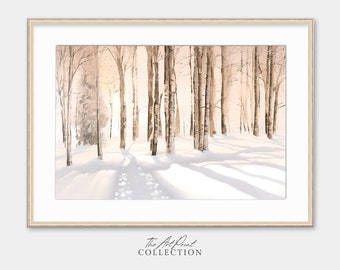 Winter Birch Forest Christmas Painting DIGITAL Art, Rustic Landscape PRINTABLE Digital Download